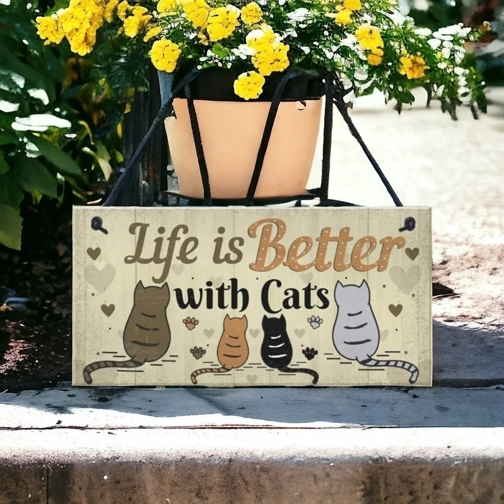 "Life is better with cats" wooden sign, Wall decor, picture kitty